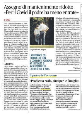 Il Messaggero - Covid e assegno di mantenimento - Associazione Italiana 