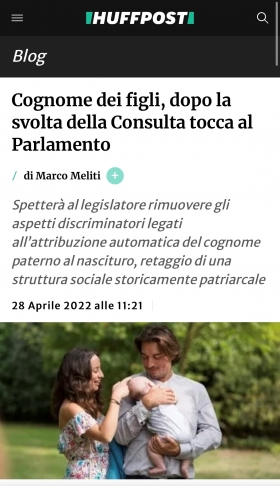 Huffingtonpost - Avv. Marco Meliti - Il doppio cognome ai figli - Associazione Italiana 