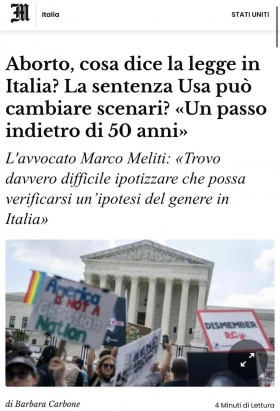 Il Messaggero - Avv. Marco Meliti - Sentenza Usa in tema di aborto - Associazione Italiana 