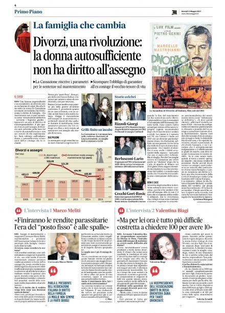 Il Messaggero: assegno divorzile - Avv. Marco Meliti - Associazione Italiana 