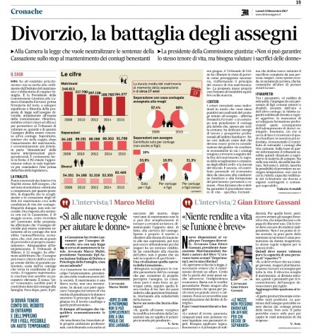 Il Messaggero - Assegno divorzile - Avv. Marco Meliti - Associazione Italiana 