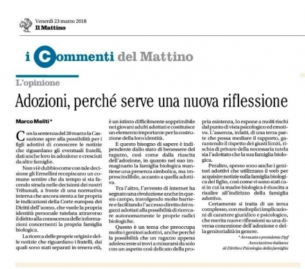 Il Mattino- Adozioni, perché serve una nuova riflessione - Avv. Marco Meliti - Associazione Italiana