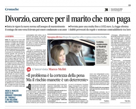 Il Messaggero - il nuovo art. 570 bis c.p. - Avv. Marco Meliti - Associazione Italiana