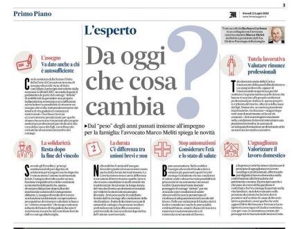 Il Messaggero - I nuovi criteri dell'assegno divorzile - Avv. Marco Meliti - Associazione Italiana 