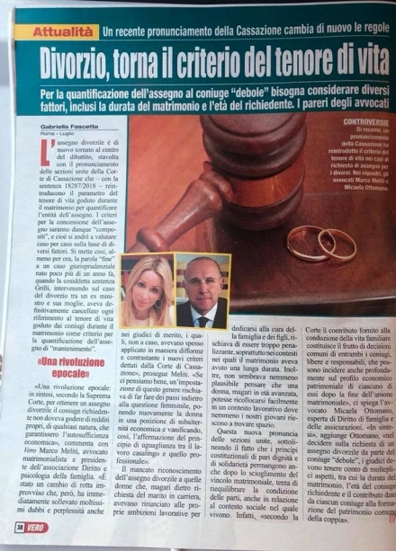 Vero - Divorzio, criterio del tenore di vita - Avv. Marco Meliti - Associazione Italiana 