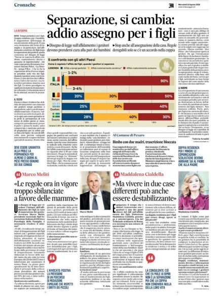 Il Messaggero - DDL sull'affidamento condiviso - Avv. Meliti - Associazione Italiana 