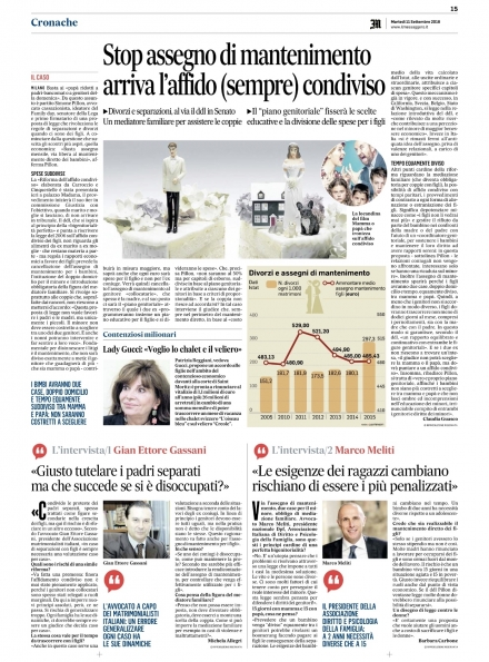 Il Messaggero - DDL sulla "bigenitorialità perfetta" - Avv. Marco Meliti - Associazione Italiana 