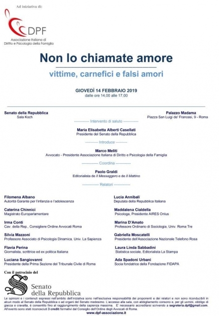 Convegno - NON LO CHIAMATE AMORE: vittime, carnefici e falsi amori - Associazione Italiana 